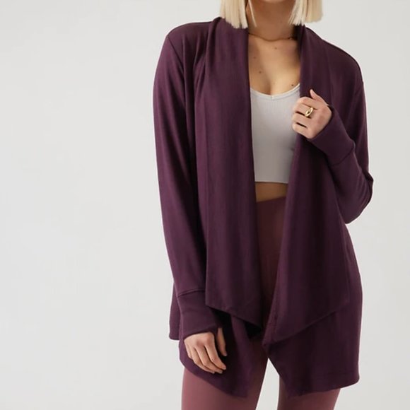 ATHLETA SPICED CABERNET POCKETS NIRVANA PRANAYAMA RESTORE WRAP CARDIGAN - Picture 1 of 6